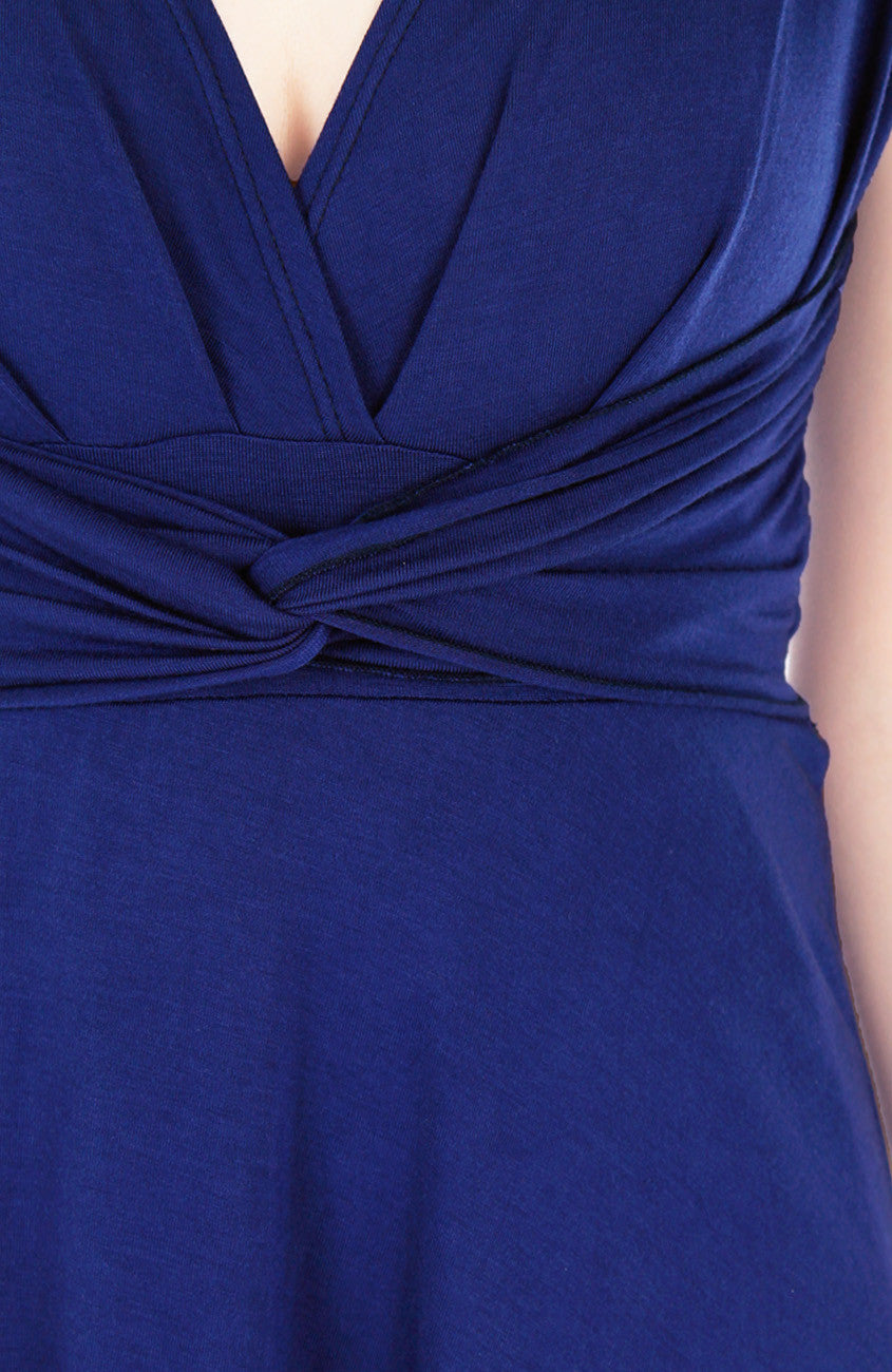 Romantic Knot Front Dress with Short Sleeves - Monaco Blue