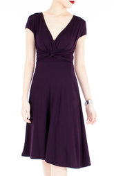 Romantic Knot Front Dress with Short Sleeves - Mulberry