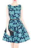 Rose Lattice Flare Dress - Blue