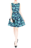 Rose Lattice Flare Dress - Blue