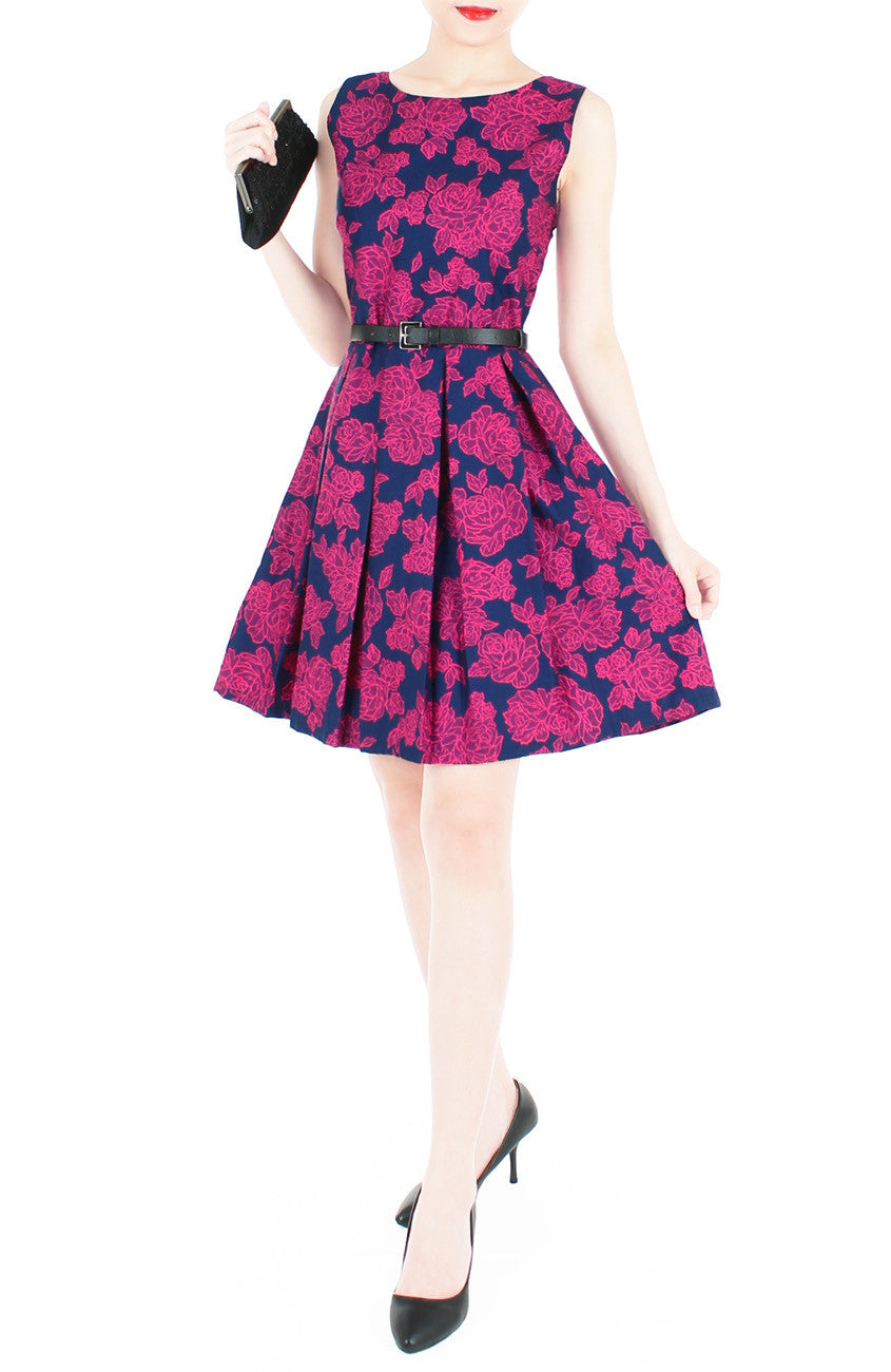 Rose Lattice Flare Dress - Rosy Pink