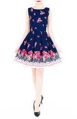 Rose Shower with Love Flare Dress - Dark Blue