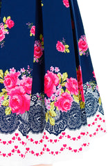 Rose Shower with Love Flare Dress - Dark Blue