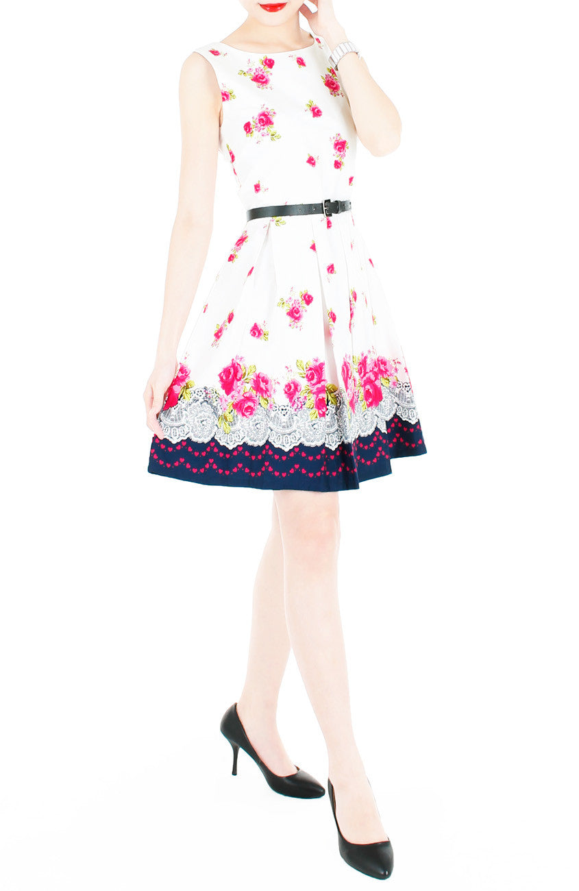 Rose Shower with Love Flare Dress - White