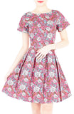 Rose & Radiance Flare Dress with Short Sleeves - Pink