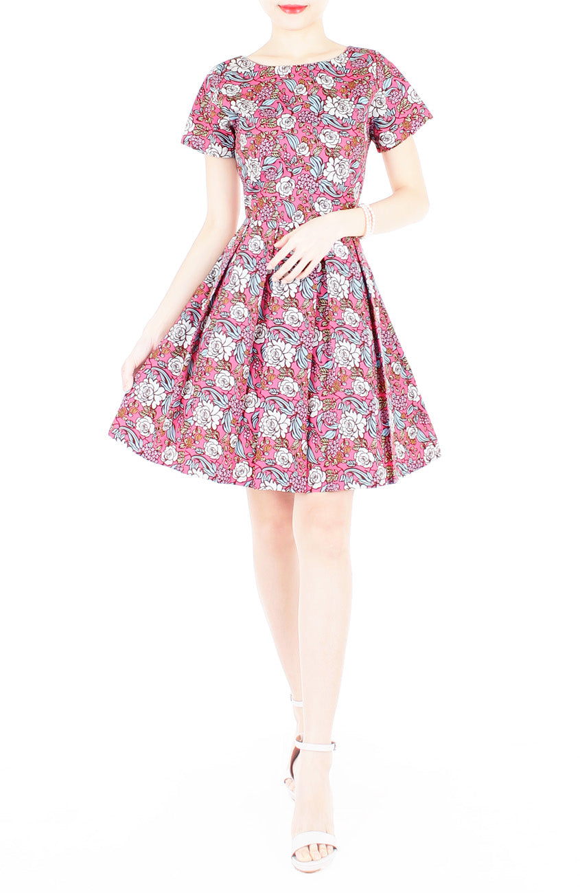 Rose & Radiance Flare Dress with Short Sleeves - Pink