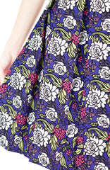 Rose & Radiance Flare Dress with Short Sleeves - Sapphire Blue