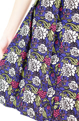 Rose & Radiance Flare Knee Length Dress - Sapphire Blue