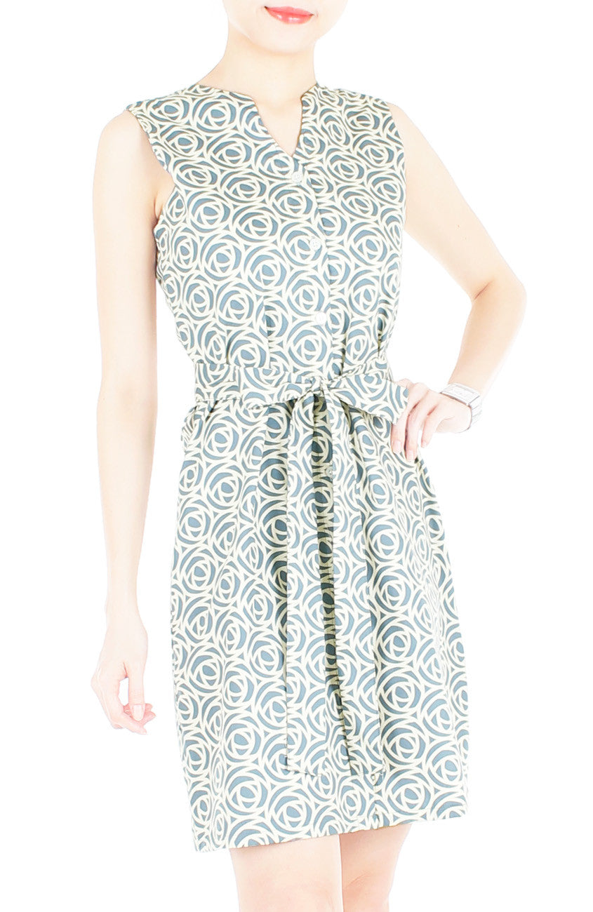 Roses Rendezvous A-Line Button Down Dress - Ash Blue