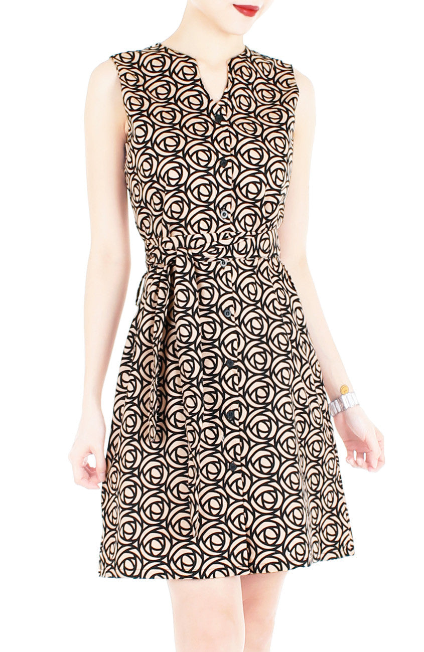 Roses Rendezvous A-Line Button Down Dress - Wheat