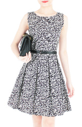 Roses Rendezvous Flare Dress - Black