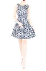 Roses Rendezvous Flare Dress - Oxford Blue