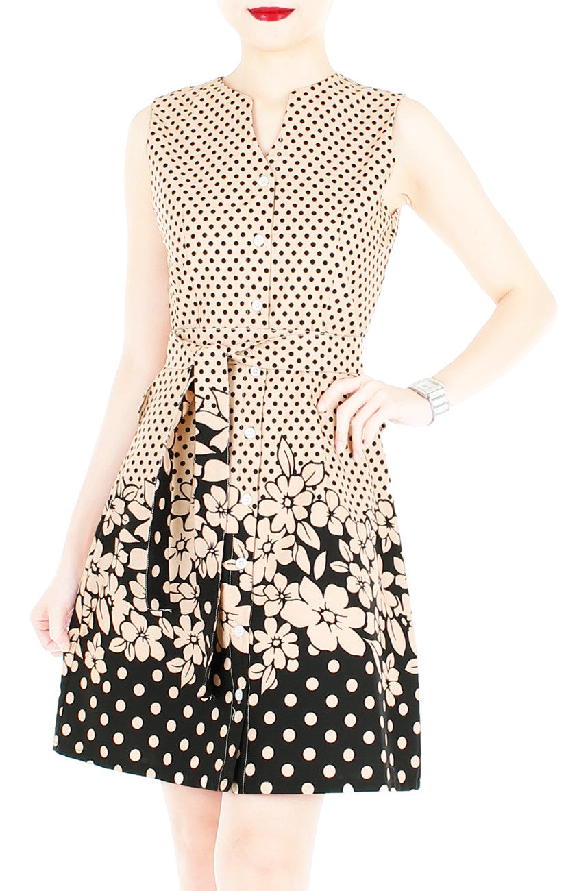 Rosette Latte A-Line Button Down Dress