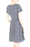Rosette Doily Flare Dress with Short Sleeves - Ink Blue