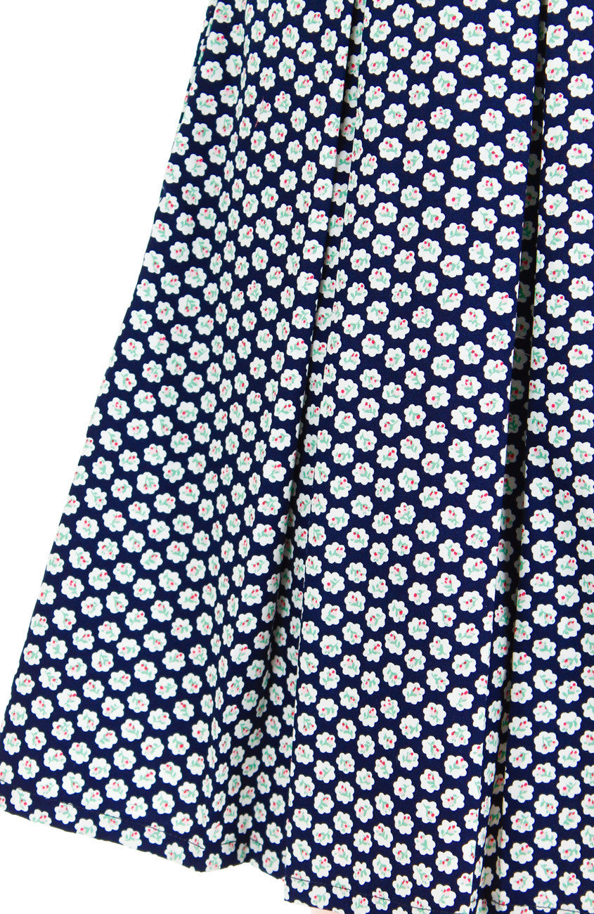 Rosette Doily Flare Dress with Short Sleeves - Ink Blue