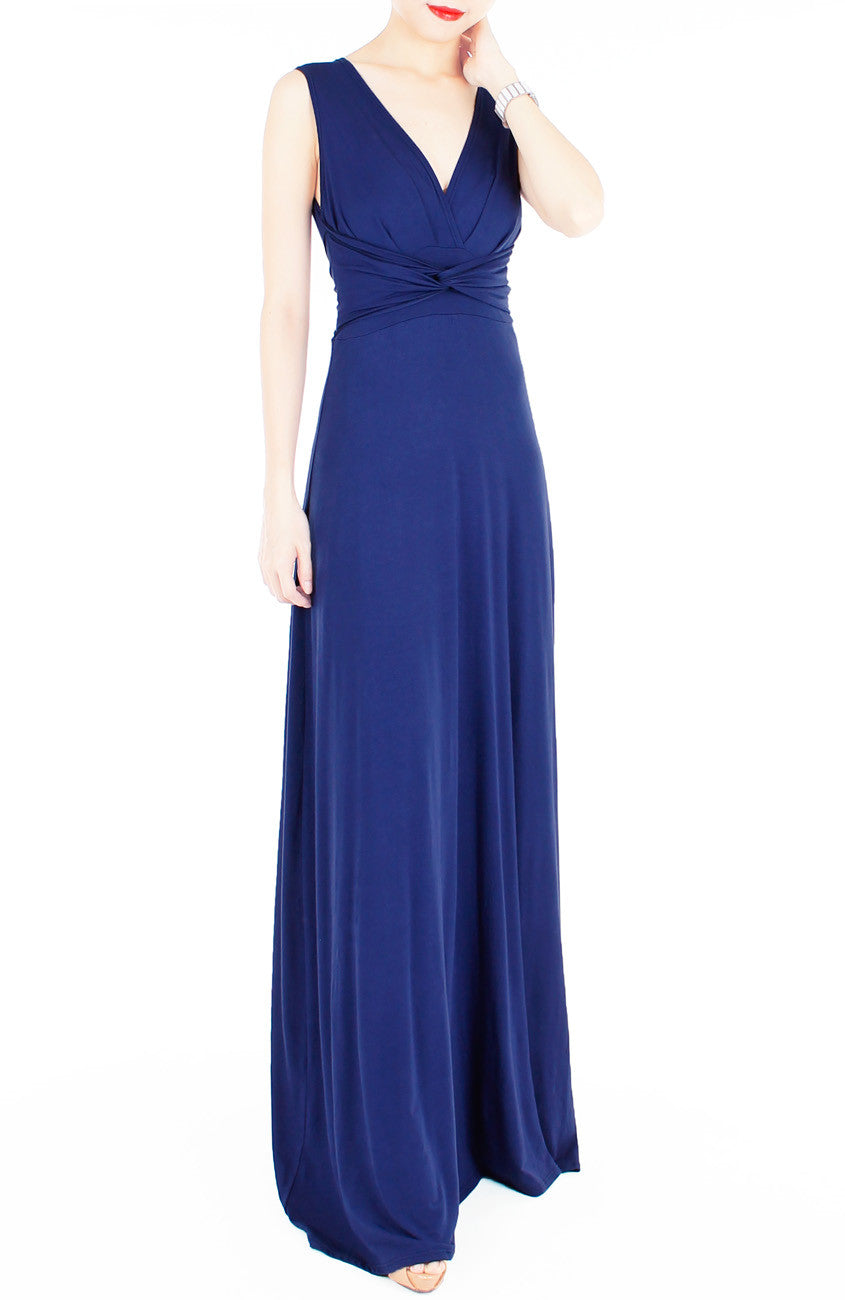 Romantic Knot Front Dress in Maxi Length - Monaco Blue