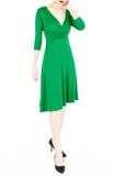 Romantic Knot Front Dress with ¾ Length Sleeves - Emerald Green