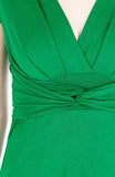 Romantic Knot Front Dress with ¾ Length Sleeves - Emerald Green