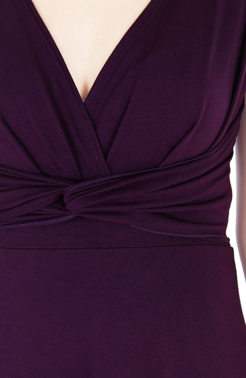 Romantic Knot Front Dress with ¾ Length Sleeves - Mulberry