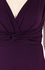 Romantic Knot Front Dress with ¾ Length Sleeves - Mulberry