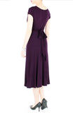 Romantic Knot Front Dress with Short Sleeves Midi Length - Mulberry