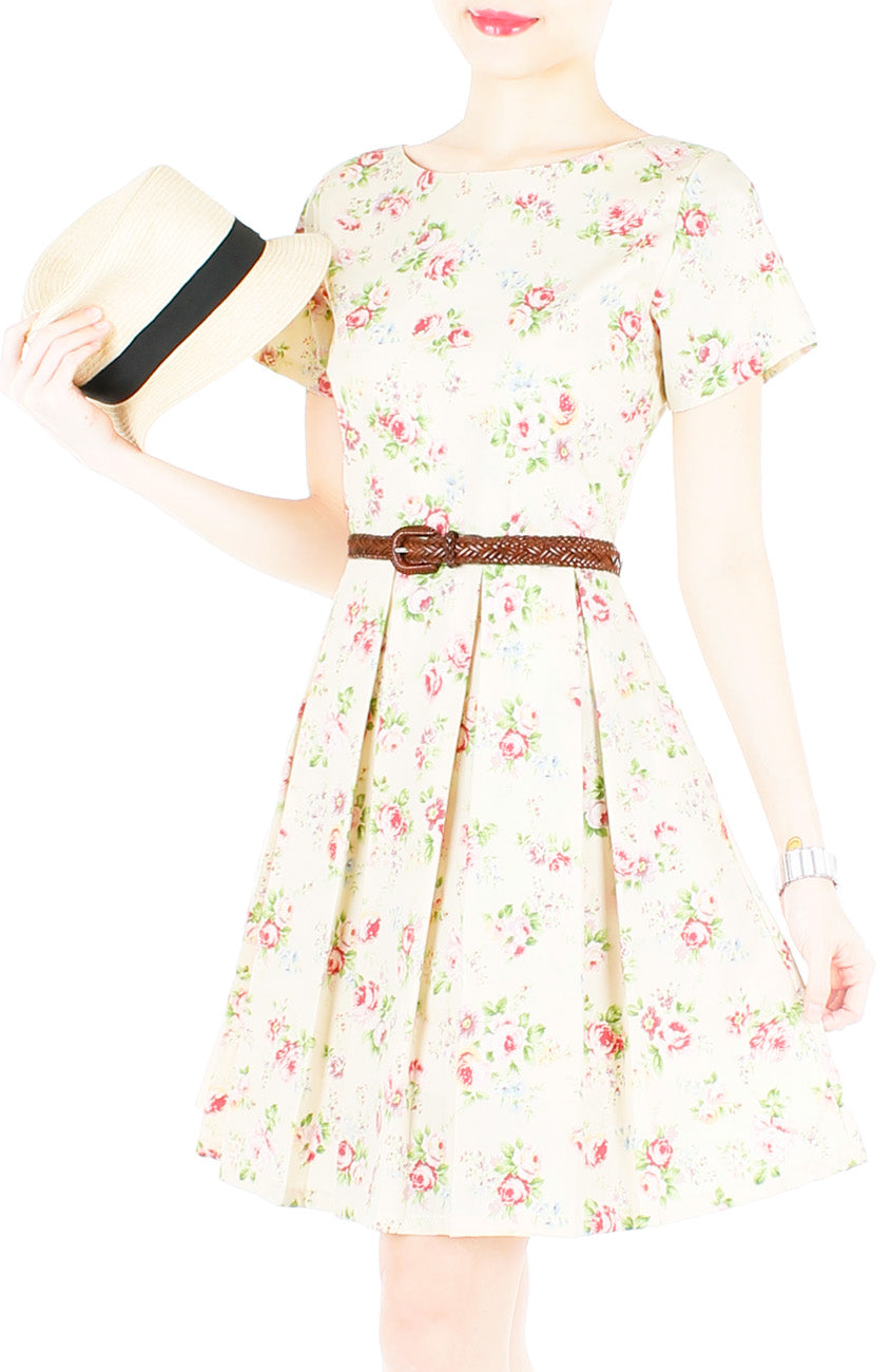 Rustic Radiance Flare Dress with Short Sleeves