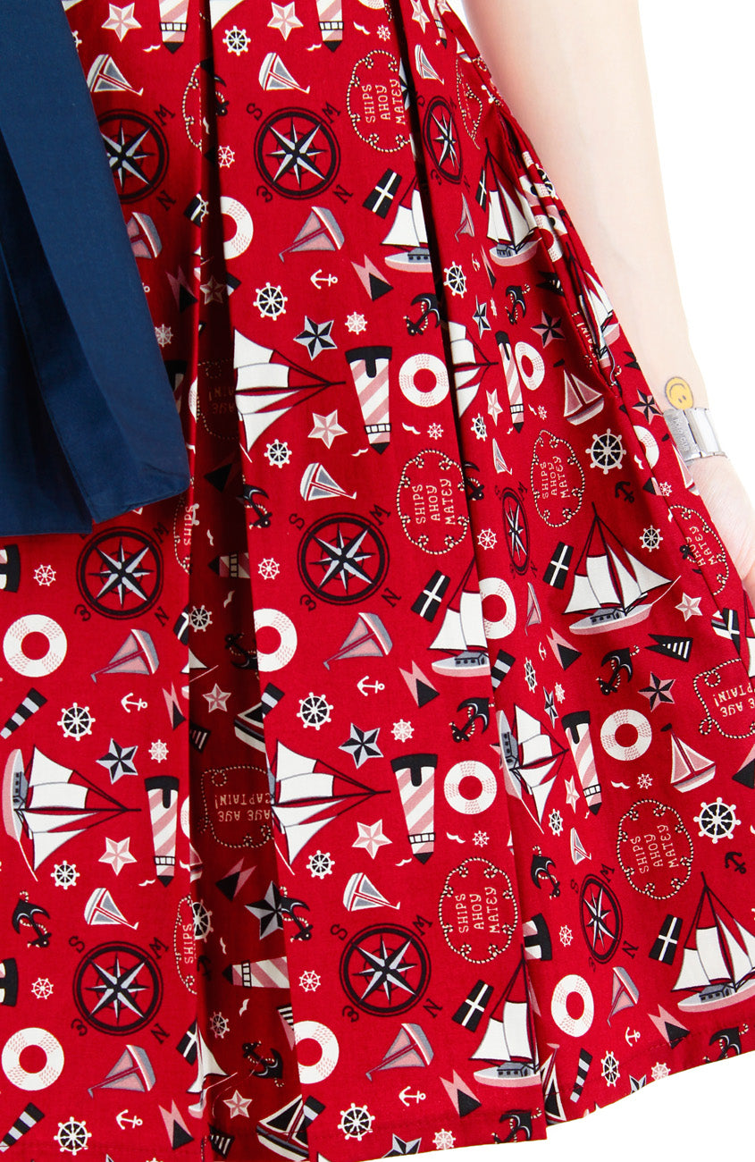 Saint Sailorette Flare Dress with Obi Belt - Red