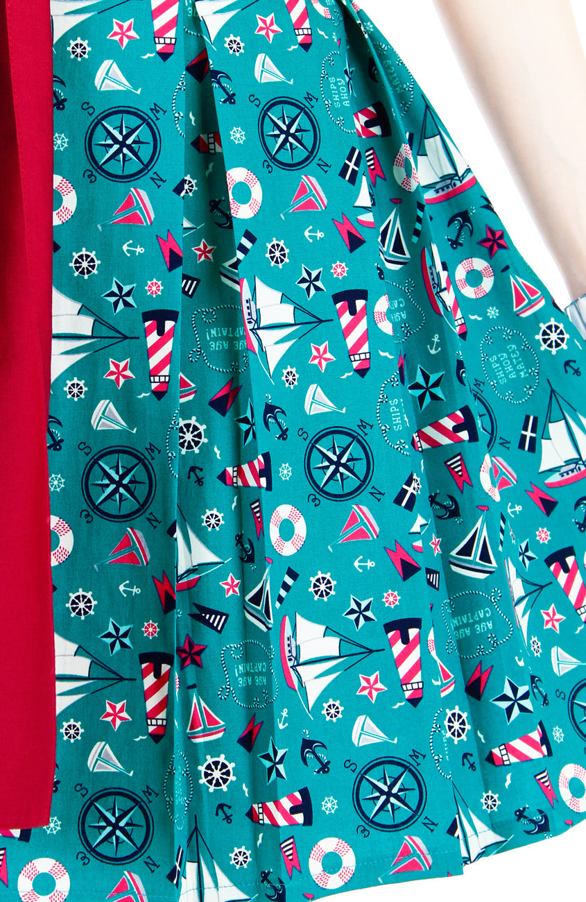 Saint Sailorette Flare Dress with Obi Belt - Turquoise