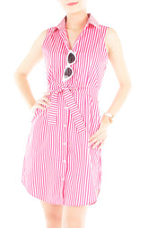 Sartorial Striped Shirtdress - Flamingo Pink