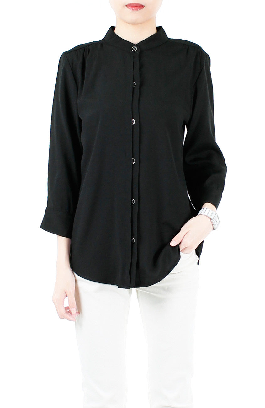Saturday Comforts Mandarin Collar Top - Black