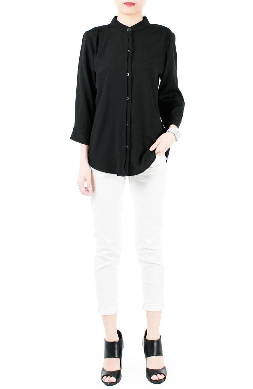 Saturday Comforts Mandarin Collar Top - Black