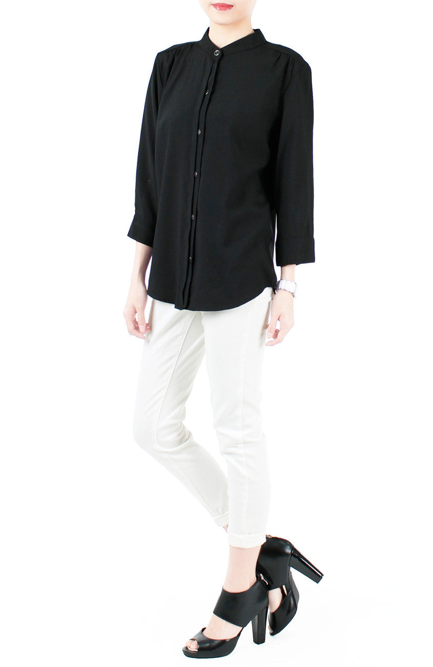 Saturday Comforts Mandarin Collar Top - Black