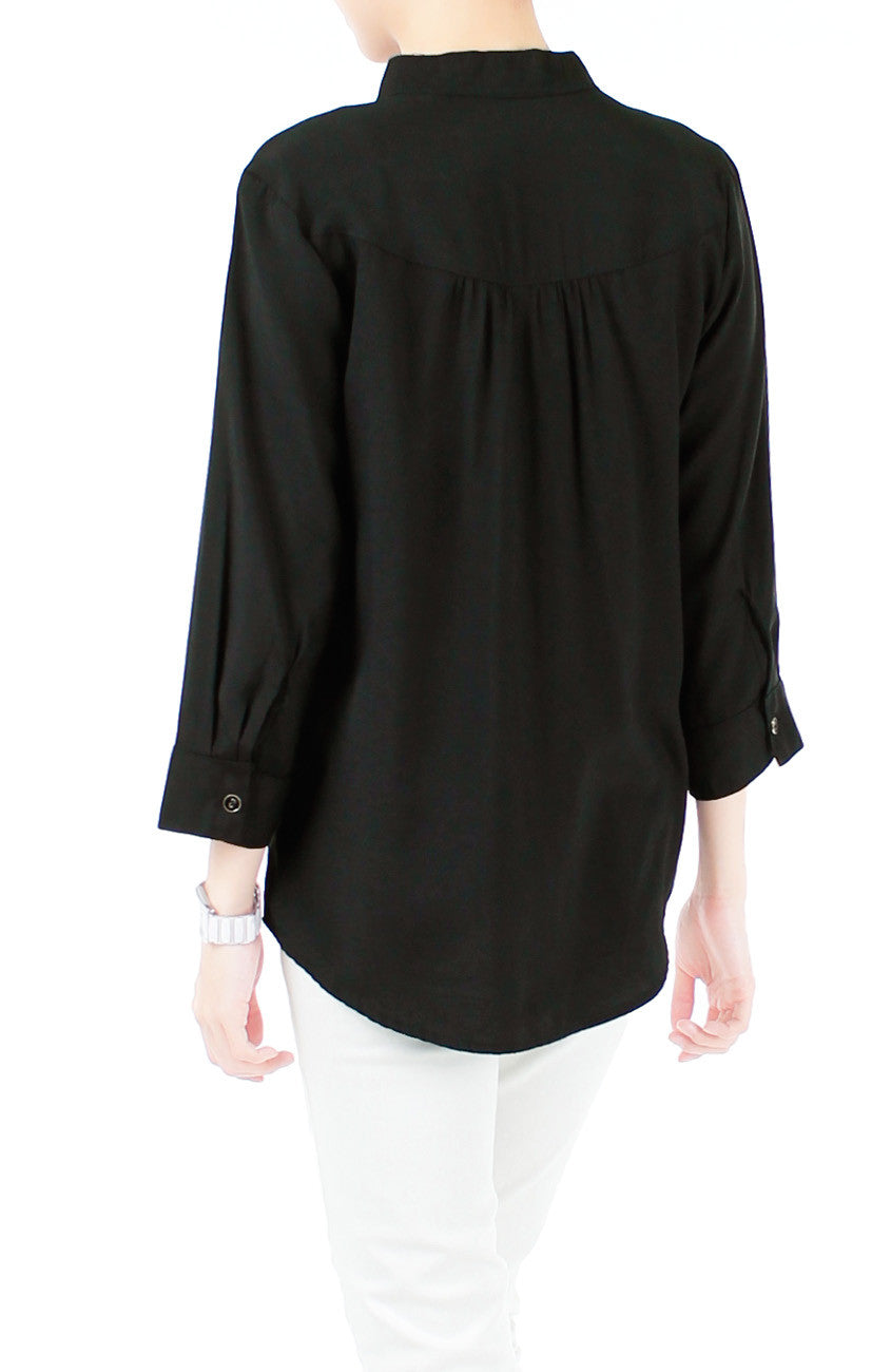 Saturday Comforts Mandarin Collar Top - Black