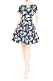 Secret Rose Garden Flare Dress in Short Sleeves - Black