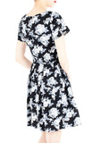 Secret Rose Garden Flare Dress in Short Sleeves - Black