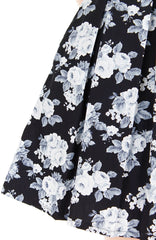 Secret Rose Garden Flare Dress in Short Sleeves - Black