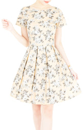Secret Rose Garden Flare Dress in Short Sleeves - Pastel Orange