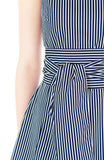 Serenity Striped Flare Dress with Wide Belt - Dark Blue