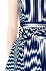 Serenity Striped Flare Dress with Wide Belt - Dark Blue