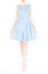 Serenity Striped Flare Dress with Obi Belt - Light Blue