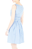 Serenity Striped Flare Dress with Wide Belt - Light Blue