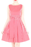 Serenity Striped Flare Dress with Obi Belt - Lipstick Red