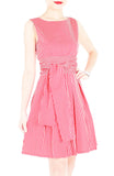 Serenity Striped Flare Dress with Obi Belt - Lipstick Red