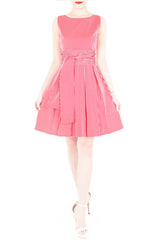 Serenity Striped Flare Dress with Obi Belt - Lipstick Red