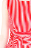 Serenity Striped Flare Dress with Obi Belt - Lipstick Red