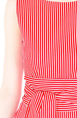 Serenity Striped Flare Dress with Obi Belt - Lipstick Red