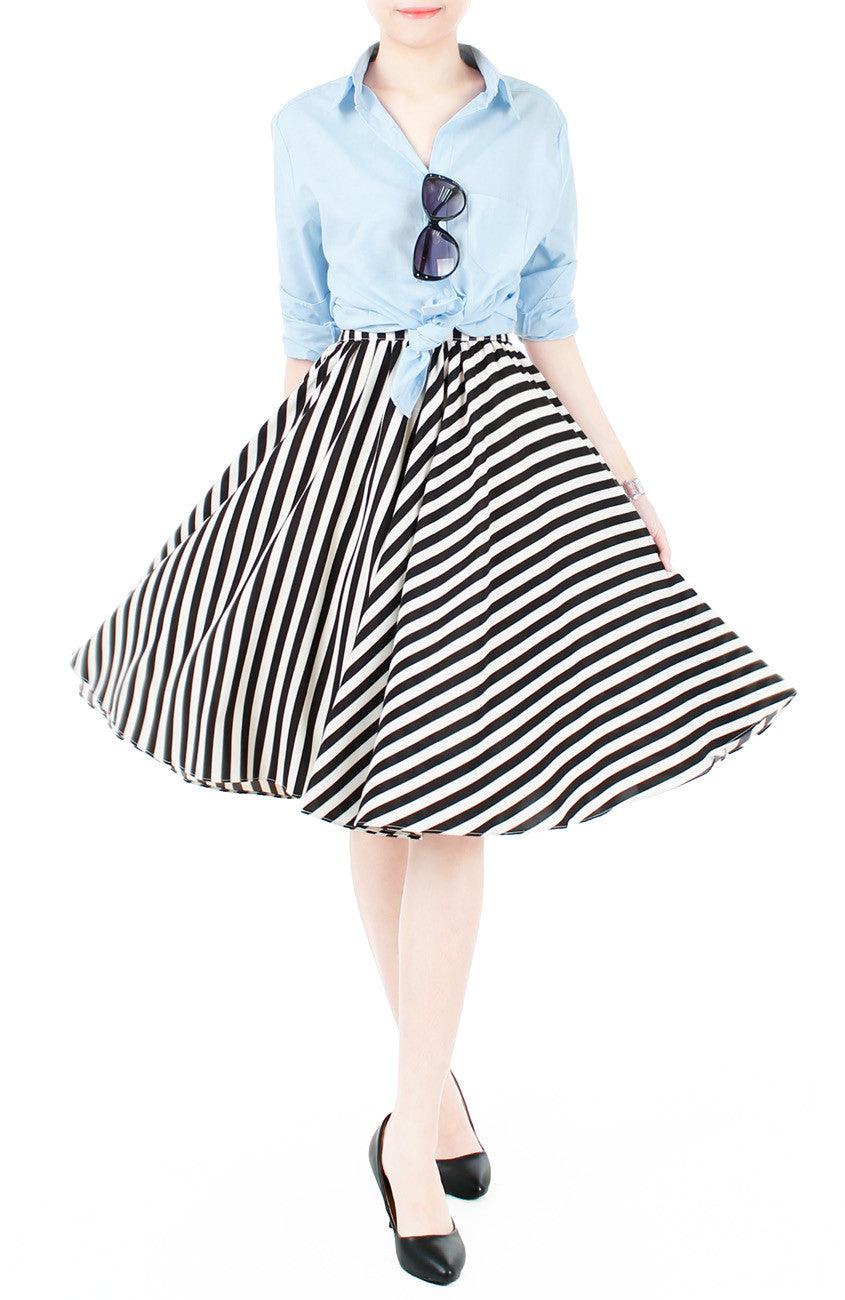 Smitten by Stripes 50s Flare Skirt - Black