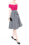 Smitten by Stripes 50s Flare Skirt - Midnight Blue