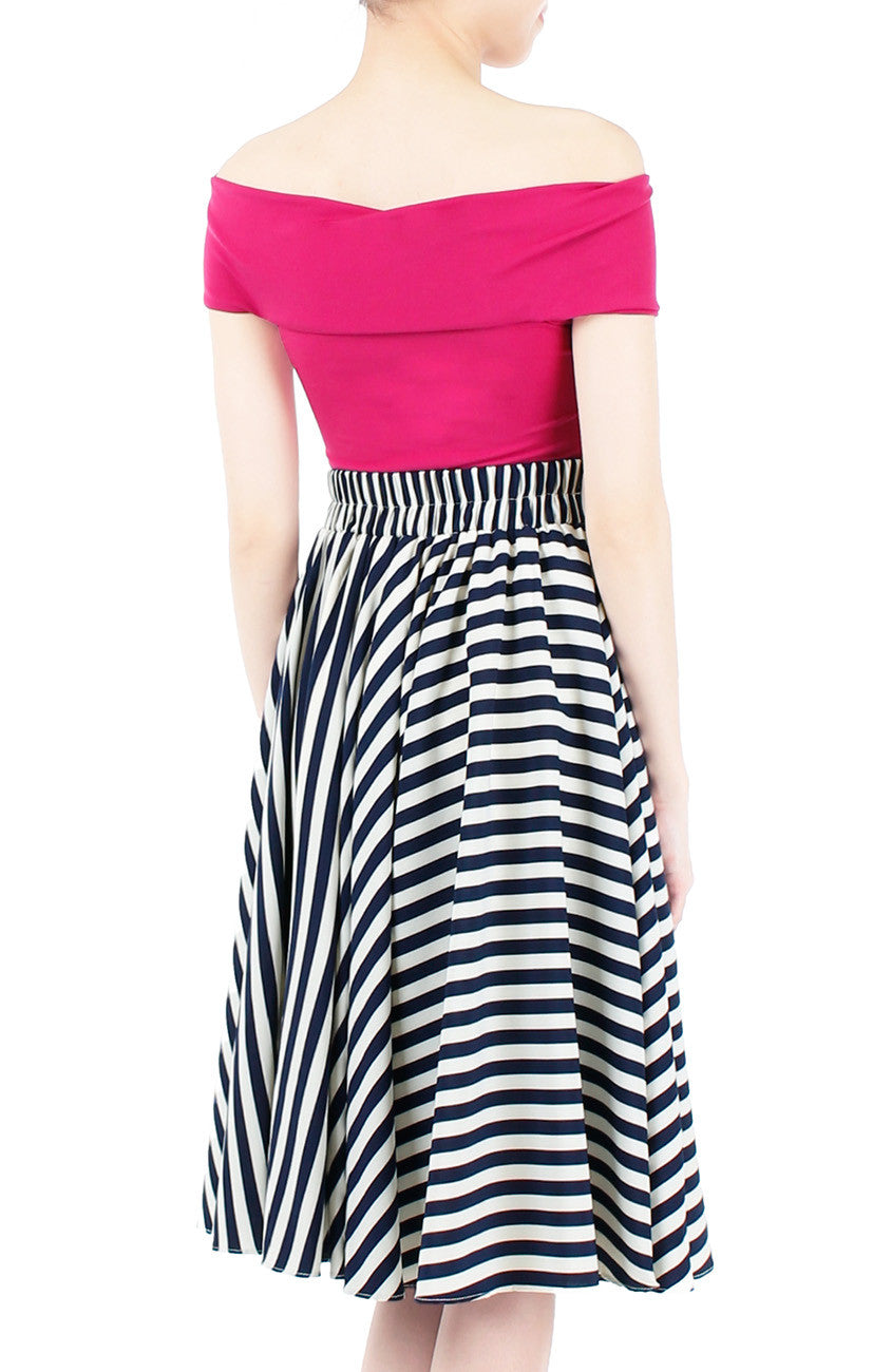 Smitten by Stripes 50s Flare Skirt - Midnight Blue