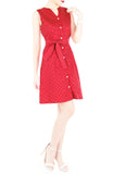 Snowflake Spots A-Line Button Down Dress with Belt - Red